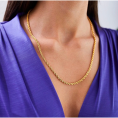 18K-Yellow-Gold Plated 4mm Sterling Silver Diamond-Cut Rope Chains product